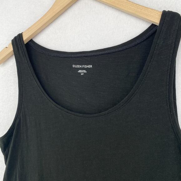 EILEEN FISHER Tank Top S Organic Cotton Slub Jersey Tunic Scoop Neck Shell Black - Picture 2 of 11